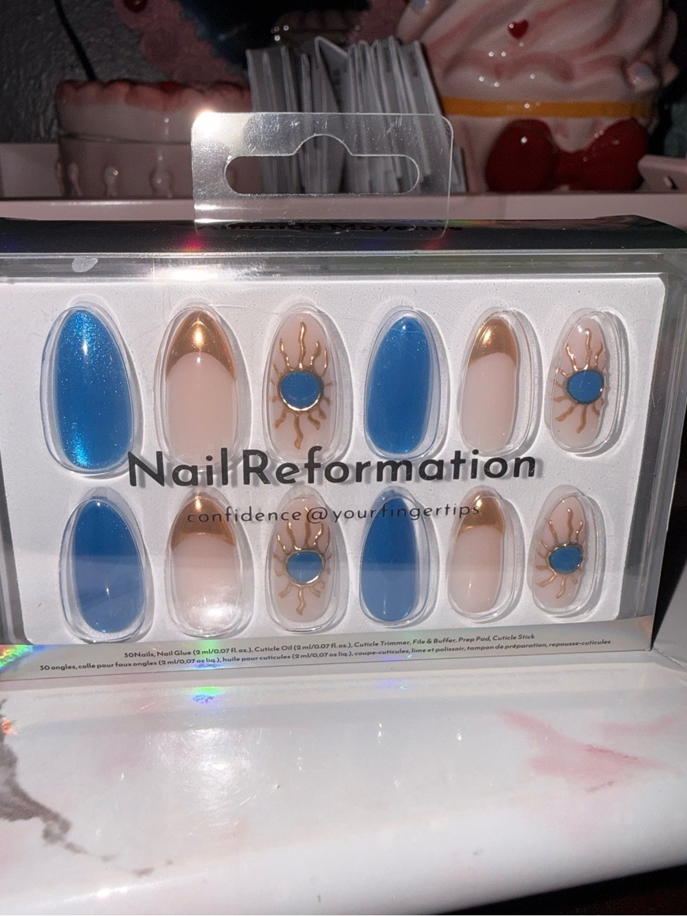 Nail Reformation”Sun & Sky” Blue and Gold Designed Press On Nails - Picture 3 of 6